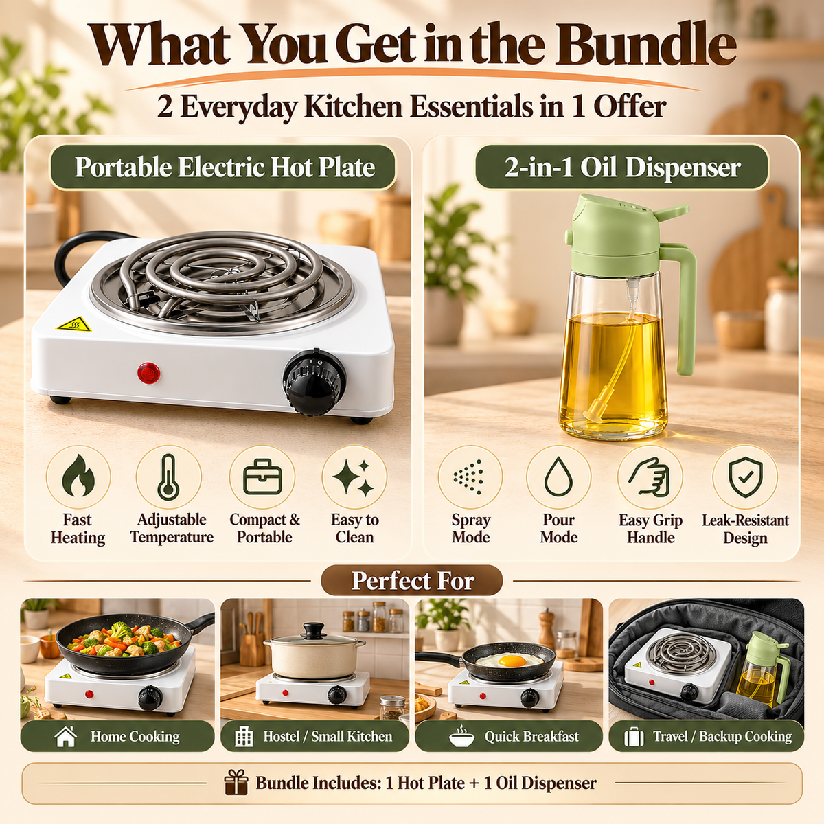 Portable Electric Hot Plate (Free Oil Dispenser)
