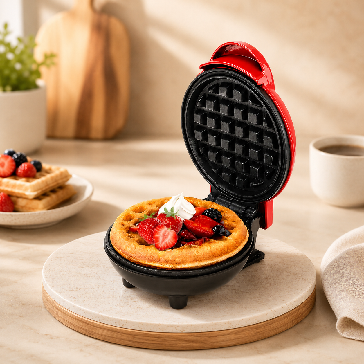 Mini Waffle Maker with Non-Stick Cooking Plates