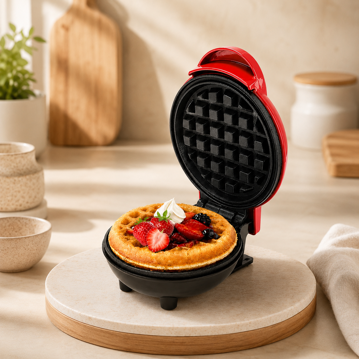 Mini Waffle Maker with Non-Stick Cooking Plates