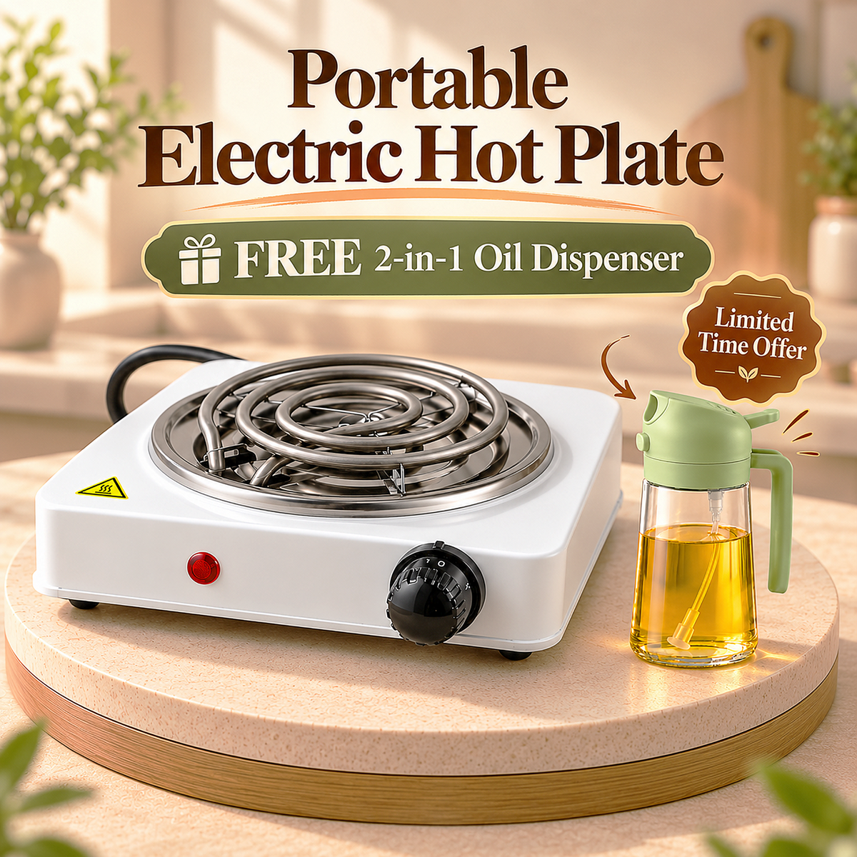 Portable Electric Hot Plate (Free Oil Dispenser)